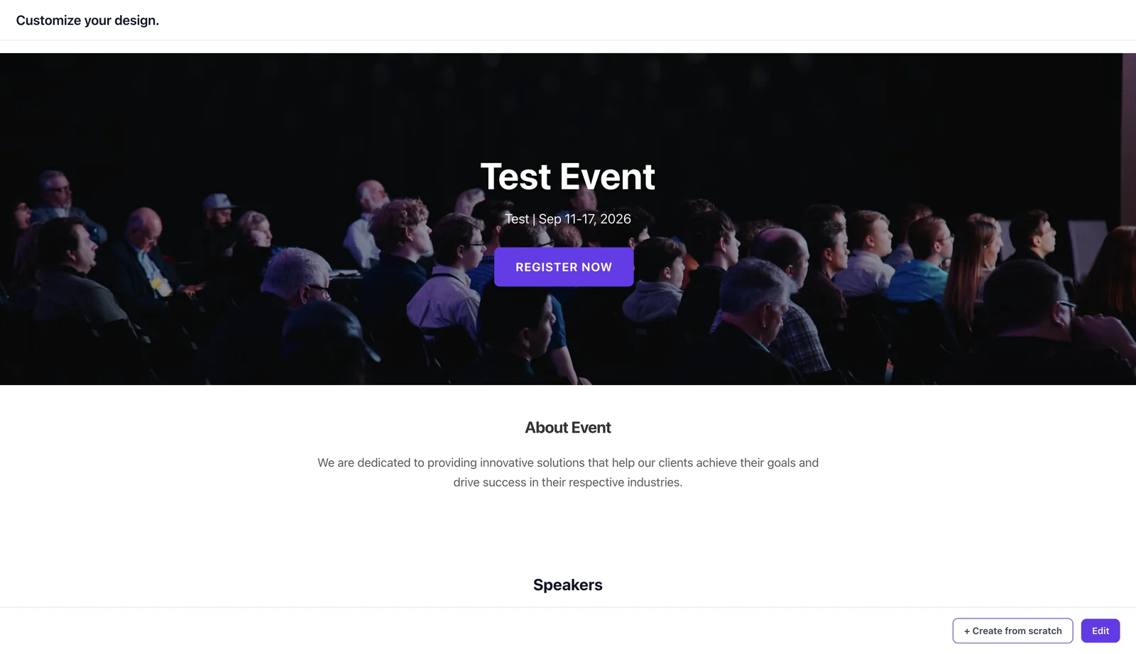 The choice between editing the ready-made design and creating a page from scratch.